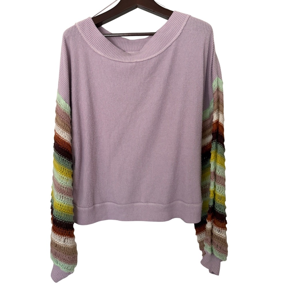 We The Free Free People Lavender Thermal Top Crochet Balloon Sleeve XL